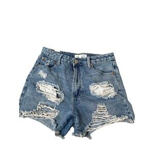 Almost Famous Jean denim shorts cut off distressed high rise SZ 3